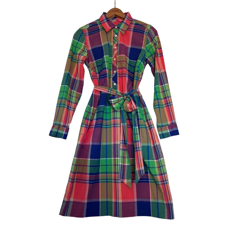 Talbots Multi Color Madras Plaid Cotton Belted Shirt Dress with Pockets 4 Preppy